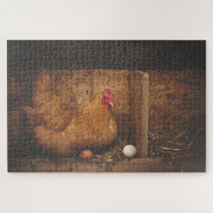 Brown chicken laying eggs puzzle