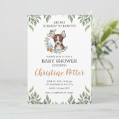 Brown Chihuahua Dog Boy Boho Greenery Baby Shower Einladung (Stehend Vorderseite)
