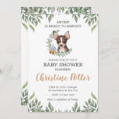 Brown Chihuahua Dog Boy Boho Greenery Baby Shower Einladung (Vorne/Hinten)