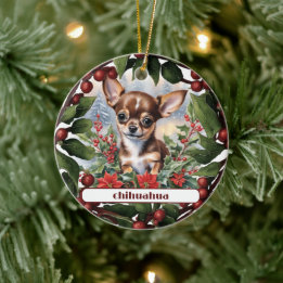 Brown Chihuahua Welppy Holiday Custom Christmas Keramik Ornament