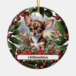 Brown Chihuahua Welppy Holiday Custom Christmas Keramik Ornament