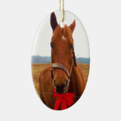 Brown Christmas Horse and Red Bow Keramik Ornament (Rechts)