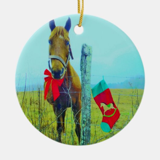 Brown Christmas Horse Keramikornament (Vorne)