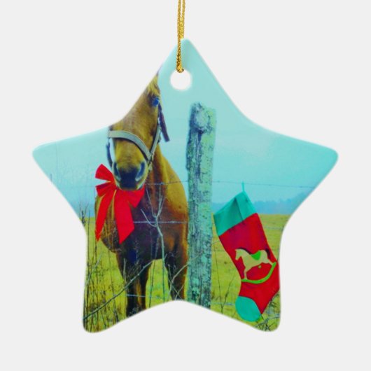 Brown Christmas Horse Keramikornament (Vorne)