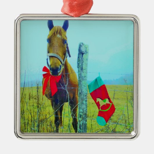 Brown Christmas Horse Silbernes Ornament (Vorne)