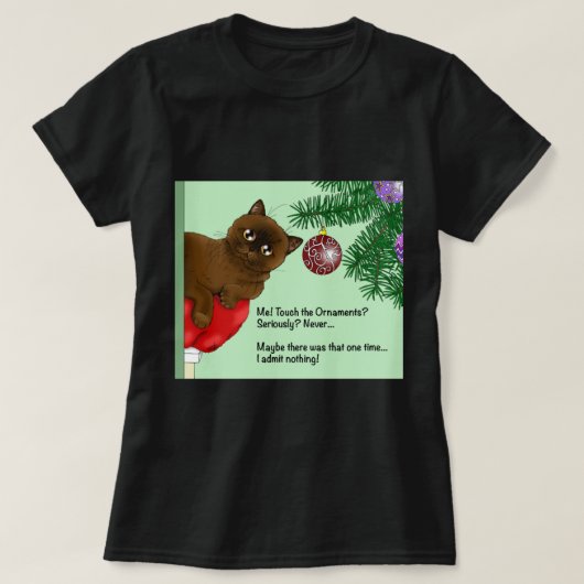 Brown Christmas Ornament Cat T-Shirt (Design vorne)