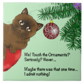 Brown Christmas Ornament Funny Cat Fliese (Vorderseite)