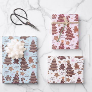 Brown Christmas Trees Gingerbread Männer Weihnacht Geschenkpapier Set