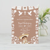 Brown Cielito Lindo Boy Baptism and First Birthday Einladung (Stehend Vorderseite)