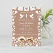 Brown Cielito Lindo Boy Twins Baptism and Birthday Einladung (Stehend Vorderseite)