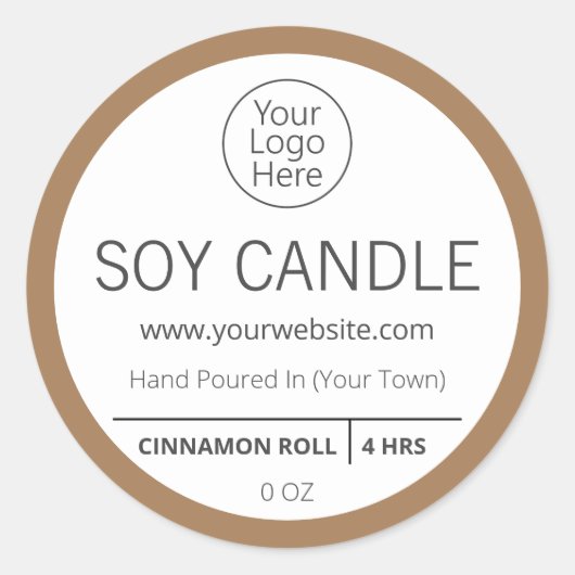 Brown Cinnamon Roll Logo Candle Labels Runder Aufkleber (Vorderseite)