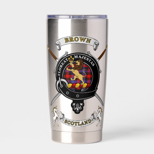 Brown Clan Badge Tartan & Swords Thermobecher (Rückseite)