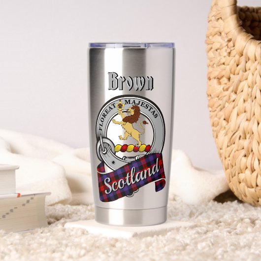 Brown Clan Badge & Tartan Thermobecher (Wohnzimmer (gedreht))