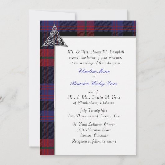 Brown Clan Tartan Kariert Wedding Einladung (Vorderseite)
