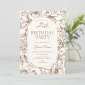 Brown Classic artistic floral birthday Einladung (Stehend Vorderseite)