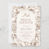 Brown Classic artistic floral bridal shower Einladung (Vorderseite)
