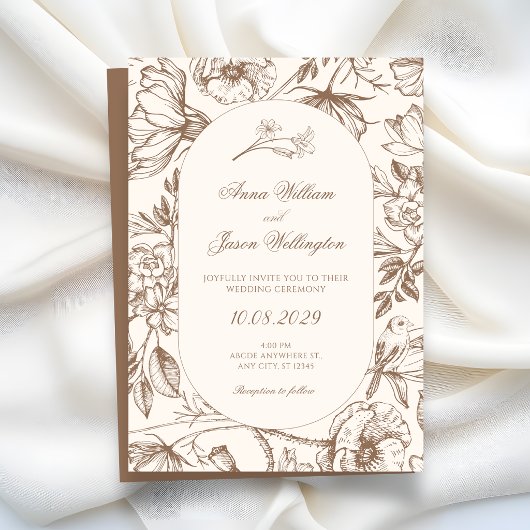 Brown Classic artistic floral wedding Einladung