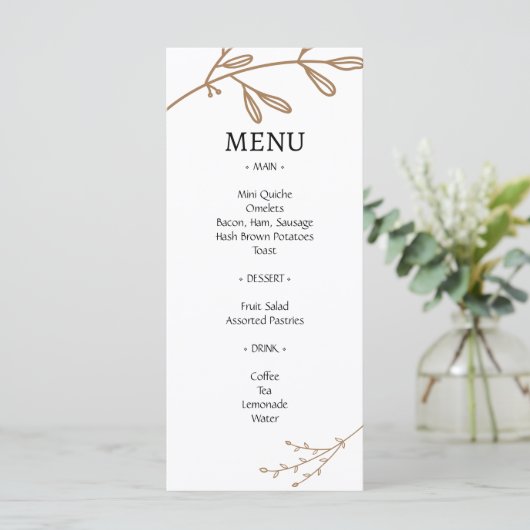 Brown Classic Natural Foliage Brunch Wedding Menükarte (Stehend Vorderseite)