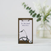 Brown Clipboard with Medical Stethoscope Visitenkarte (Stehend Vorderseite)
