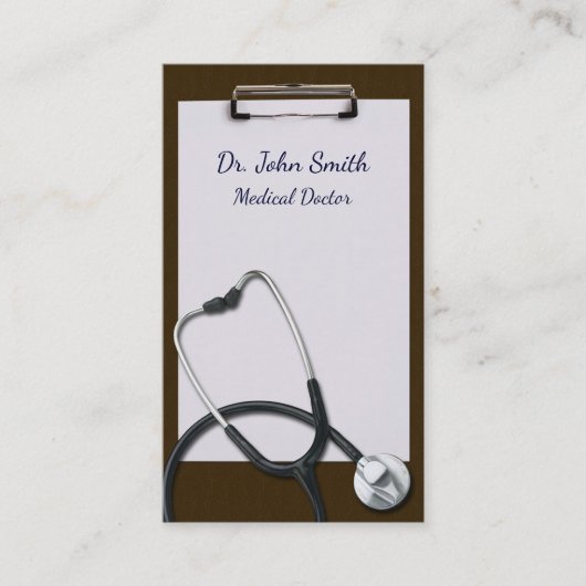 Brown Clipboard with Medical Stethoscope Visitenkarte (Vorderseite)