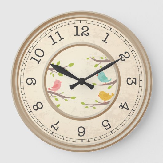 Brown Clock with Birds Große Wanduhr (Vorderseite)