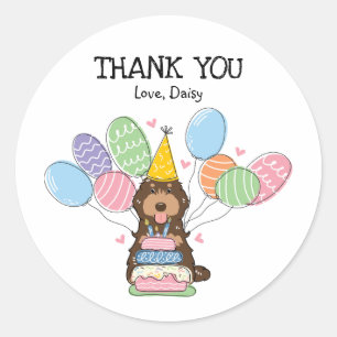 Brown Cockapoo Cavapoo Birthday Favor Tags Sticker