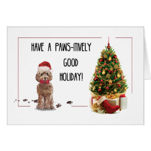 Brown Cockapoo Funny Christmas Dog and Tree