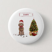 Brown Cockapoo Funny Christmas Dog and Tree Button (Vorderseite)