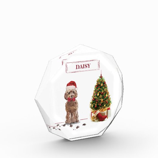 Brown Cockapoo Funny Christmas Dog and Tree Fotoblock (Links)