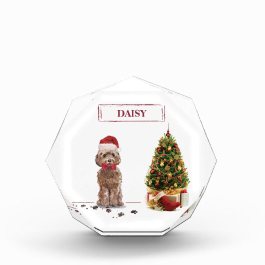 Brown Cockapoo Funny Christmas Dog and Tree Fotoblock (Vorderseite)