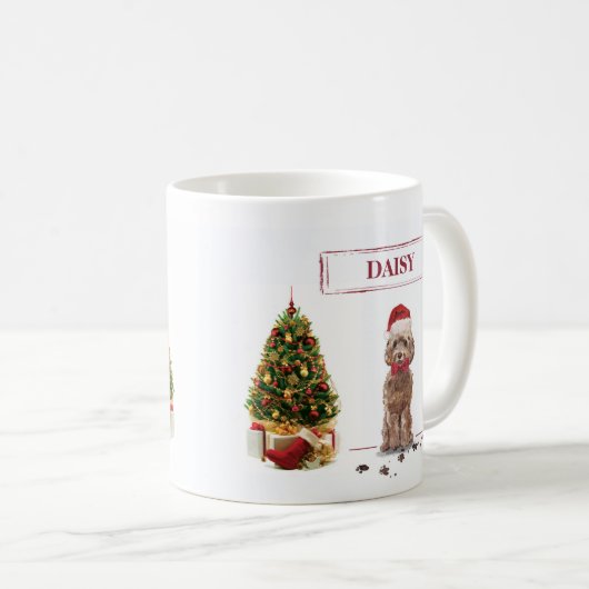 Brown Cockapoo Funny Christmas Dog and Tree Kaffeetasse (VorderseiteRechts)