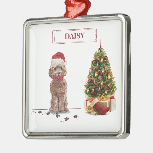 Brown Cockapoo Funny Christmas Dog and Tree Ornament Aus Metall (Links)