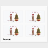 Brown Cockapoo Funny Christmas Dog and Tree Rechteckiger Aufkleber (Blatt)
