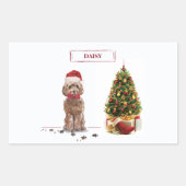 Brown Cockapoo Funny Christmas Dog and Tree Rechteckiger Aufkleber (Vorderseite)