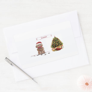 Brown Cockapoo Funny Christmas Dog and Tree Rechteckiger Aufkleber