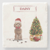 Brown Cockapoo Funny Christmas Dog and Tree Steinuntersetzer (Vorderseite)