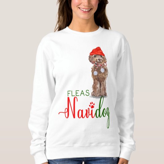 Brown Cockapoo Funny Christmas Fleas Navidog Sweatshirt (Vorderseite)
