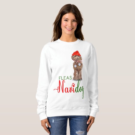 Brown Cockapoo Funny Christmas Fleas Navidog Sweatshirt (Vorne ganz)