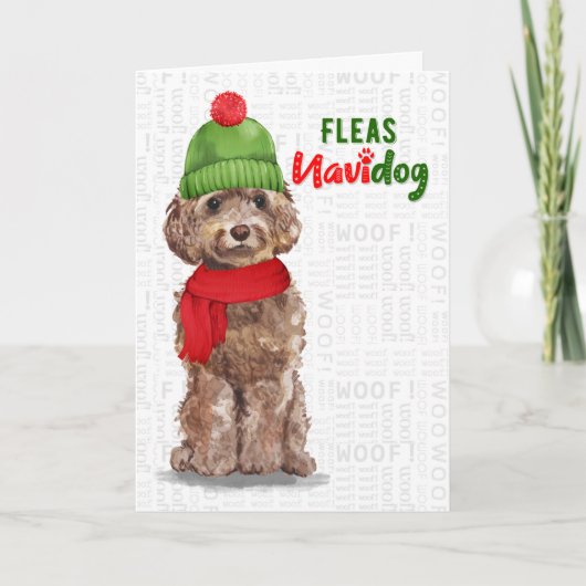 Brown Cockapoo Funny Fleas Navidog Weihnachten (Vorderseite)