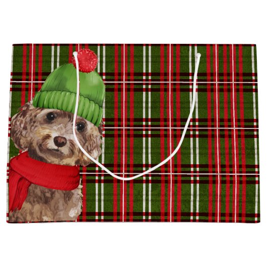 Brown Cockapoo Hund auf Karierten Weihnachten Große Geschenktüte (Vorderseite)