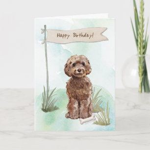 Brown Cockapoo Hund unter Geburtstagszeichen Karte
