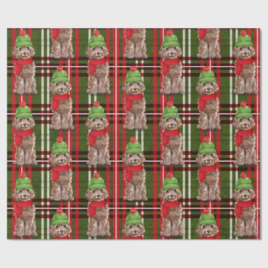 Brown Cockapoo und Karierter Weihnachtsurlaub Geschenkpapier (Flach)