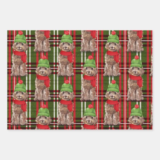 Brown Cockapoo Weihnachtshund Kariert Geschenkpapier Set (Vorderseite 3)