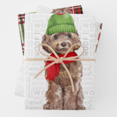 Brown Cockapoo Weihnachtshund Kariert Geschenkpapier Set (Beispiel)