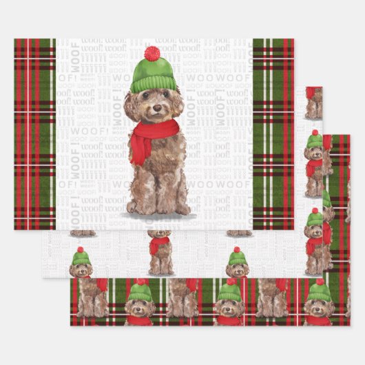 Brown Cockapoo Weihnachtshund Kariert Geschenkpapier Set (Set)
