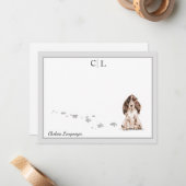 Brown Cocker Spaniel Dog Grau Border Monogram Name Mitteilungskarte (Vorderseite/Rückseite Beispiel)