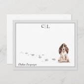 Brown Cocker Spaniel Dog Grau Border Monogram Name Mitteilungskarte (Vorne/Hinten)