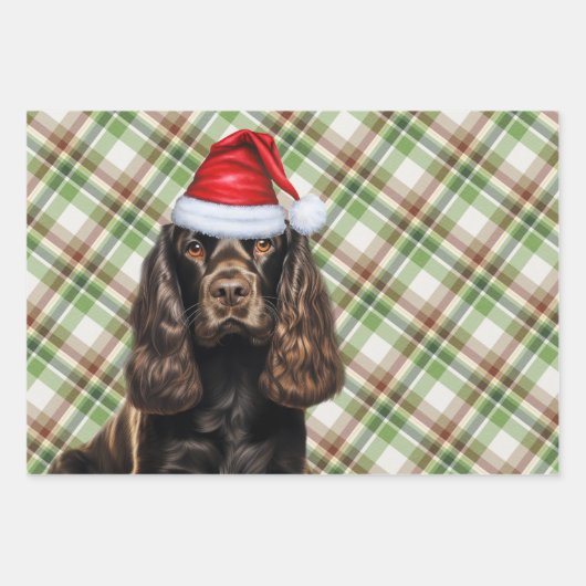 Brown Cocker Spaniel Dog Holiday Kariert Weihnacht Geschenkpapier Set (Vorderseite 3)