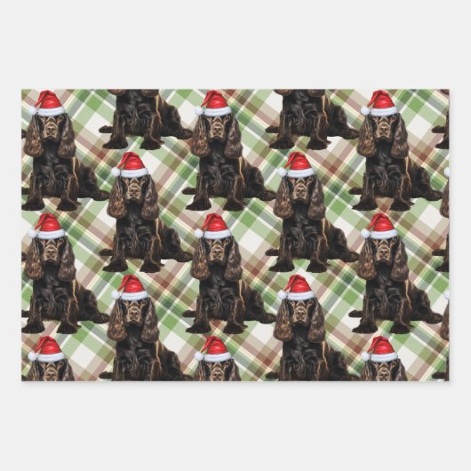 Brown Cocker Spaniel Dog Holiday Kariert Weihnacht Geschenkpapier Set (Vorderseite 2)
