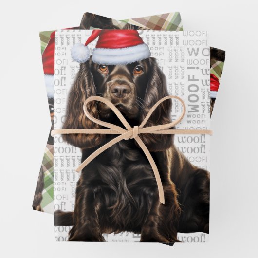 Brown Cocker Spaniel Dog Holiday Kariert Weihnacht Geschenkpapier Set (Beispiel)